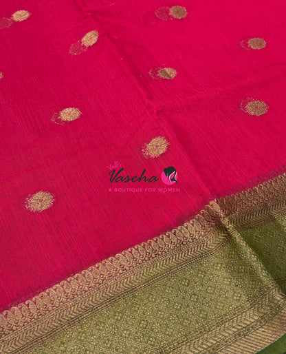 Bamboo Silk Saree  - Pink With Green Shade - VVBSS001
