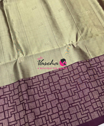 Pure Soft Silk Saree - Pastel Green & Wine Brown - VVPSS124