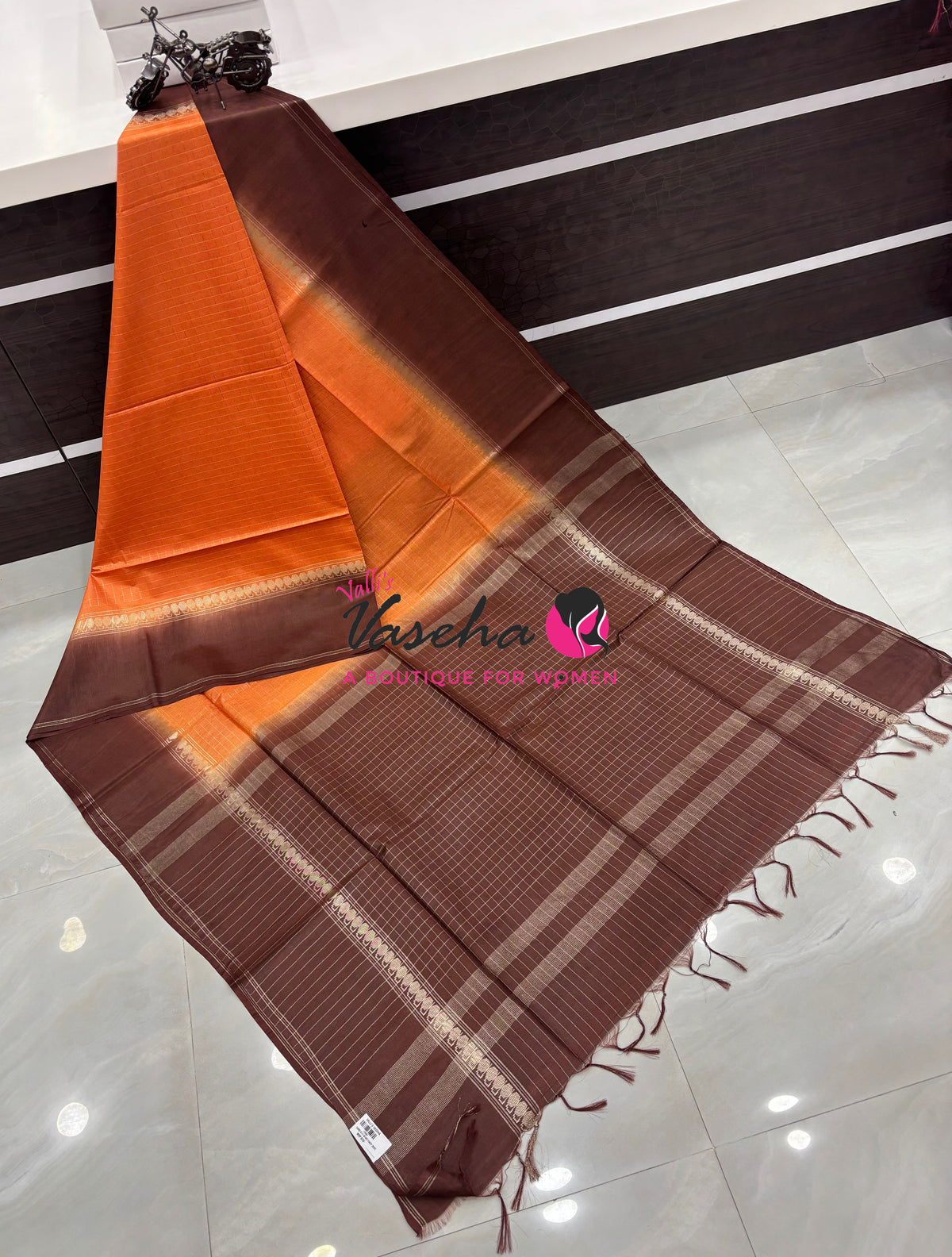 Bhagalpuri Silk | Orange With Brown Combo | VVBS011
