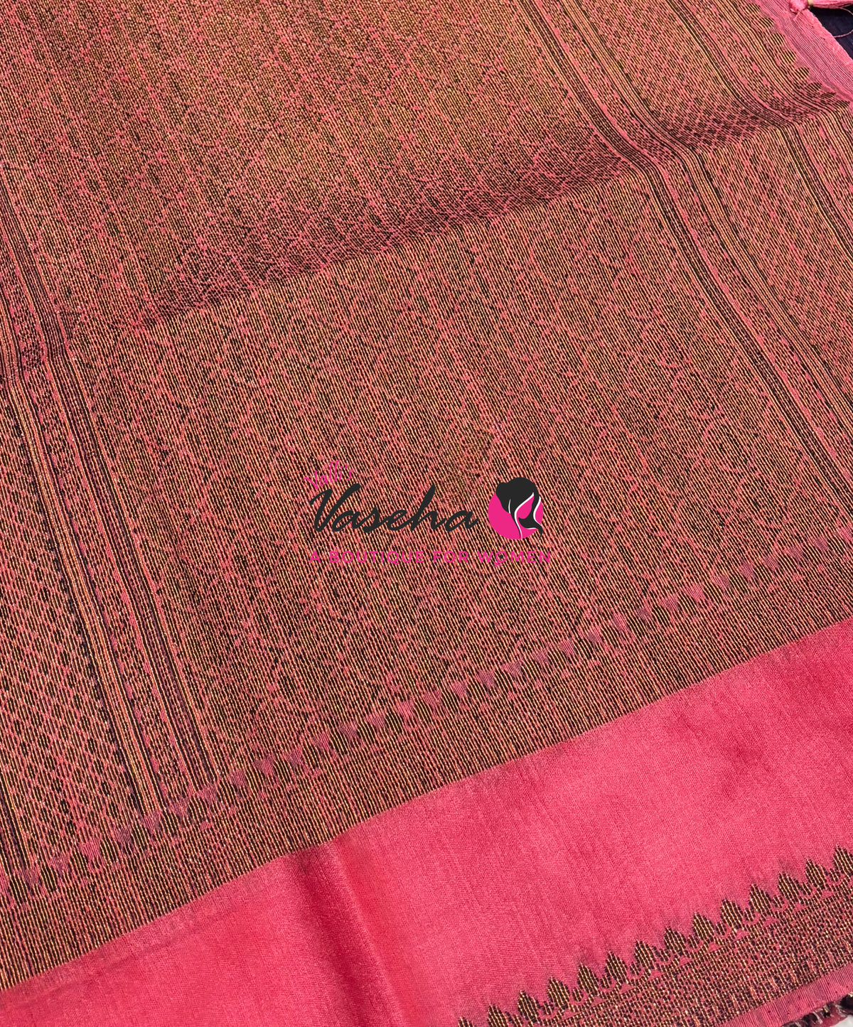 Linen Jute Silk Saree - Navy Blue With Pink Shade - VVLJS001