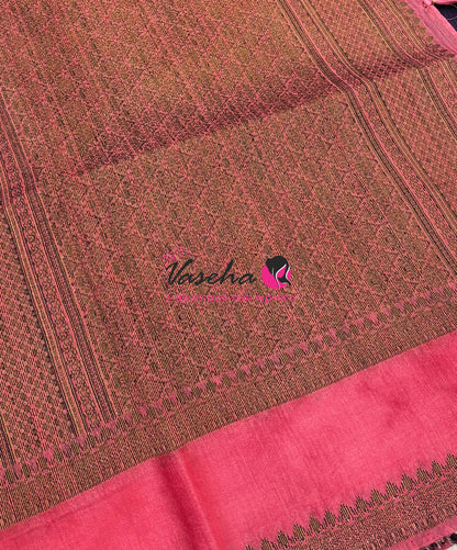 Linen Jute Silk Saree - Navy Blue With Pink Shade - VVLJS001