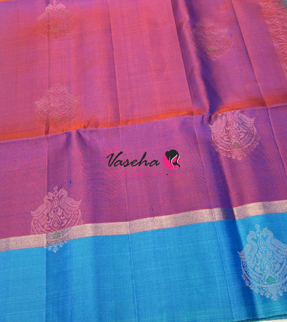Pure Soft Silk Saree  - Dual Tone Purple With Blue - VVPSS093