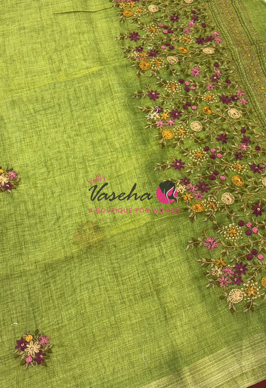 French Knot - Tissue Saree - Green Shade - VVLFN014