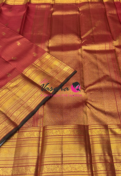 Pure Kanchipuram Silk Saree - Rust Orange Shade - VVPS040