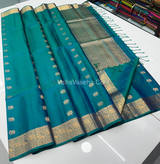 Pure Soft Silk Saree - Kanchi Border - Peacock Blue Shade - VVPSS046