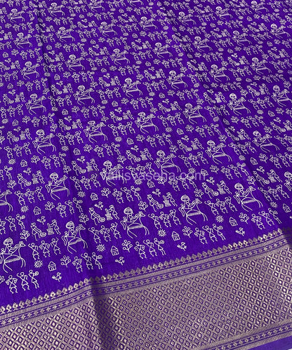 Semi Binny Silk - Varli Design - VVSBS003 - Purplish Blue Shade