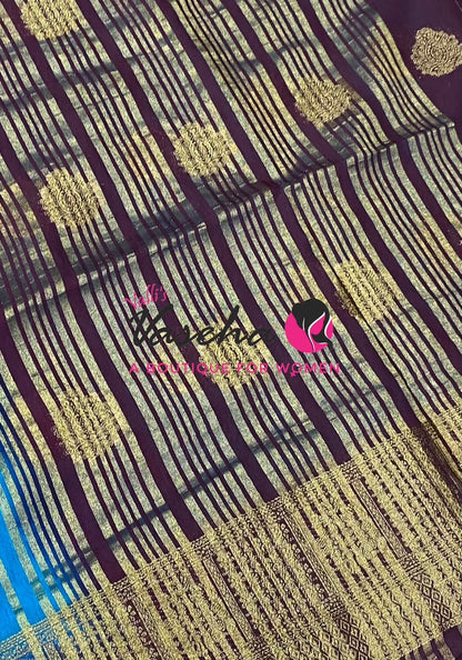Semi Jute Silk Saree - Blue With Yellow Shade- VVSJS002