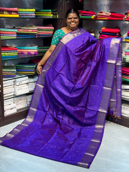Semi Raw Silk - Paithani Design Weaving - Violetish Purple Shade - VVRS005