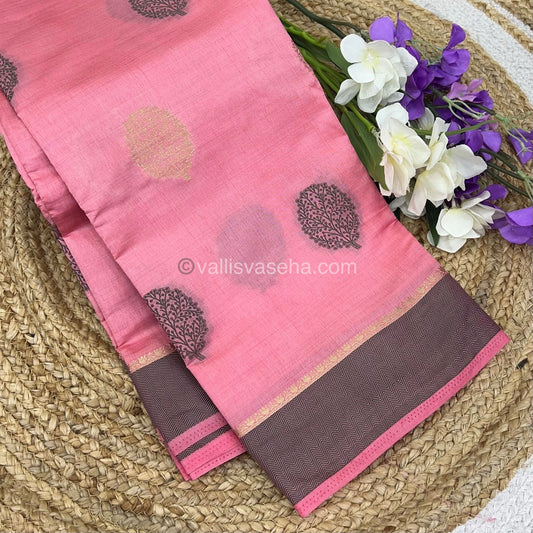 Semi Tussar Silk Saree - Light Peachish Pink shade - VVSTS009