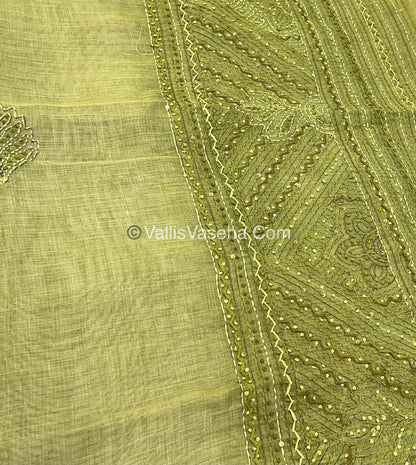 French Knot - Linen Tissue Saree -  Green shade - VVLFN004