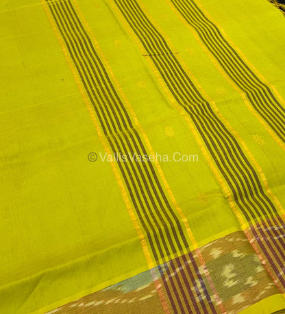 Semi Silk Cotton Saree -  Dark Brown & Green - VVSSC001