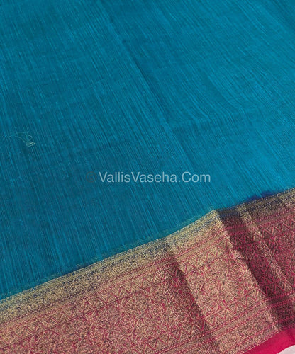 Bamboo Silk Saree - Blue With Pink Shade - VVBSS006