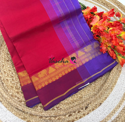 Pure Silk Cotton Saree - Red &  Lavender Shade - VVPSC016