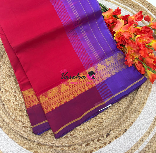 Pure Silk Cotton Saree - Red &  Lavender Shade - VVPSC016