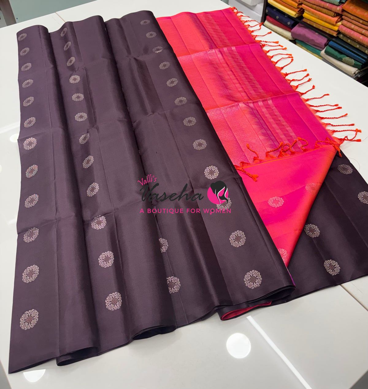Pure Soft Silk Saree - Border Less  - Brown & Peach Combo - VVPSS055