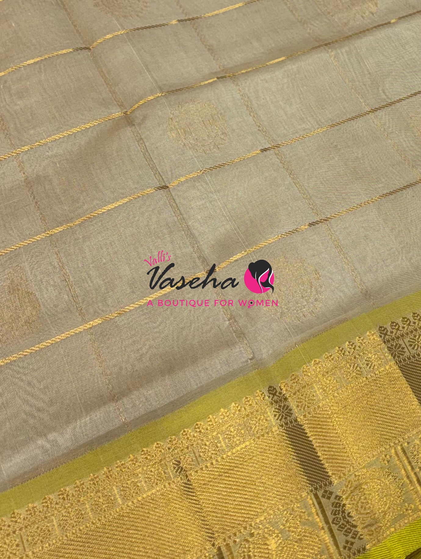 Pure Silk Cotton Saree - Mayil & Chakkaram Design - Light Grey With Yellow Shade - VVMC001