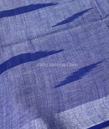 Bhagalpuri Linen Cotton Saree - Ikkat Print - Ramar Blue With Blue  Shade - VVBLC002