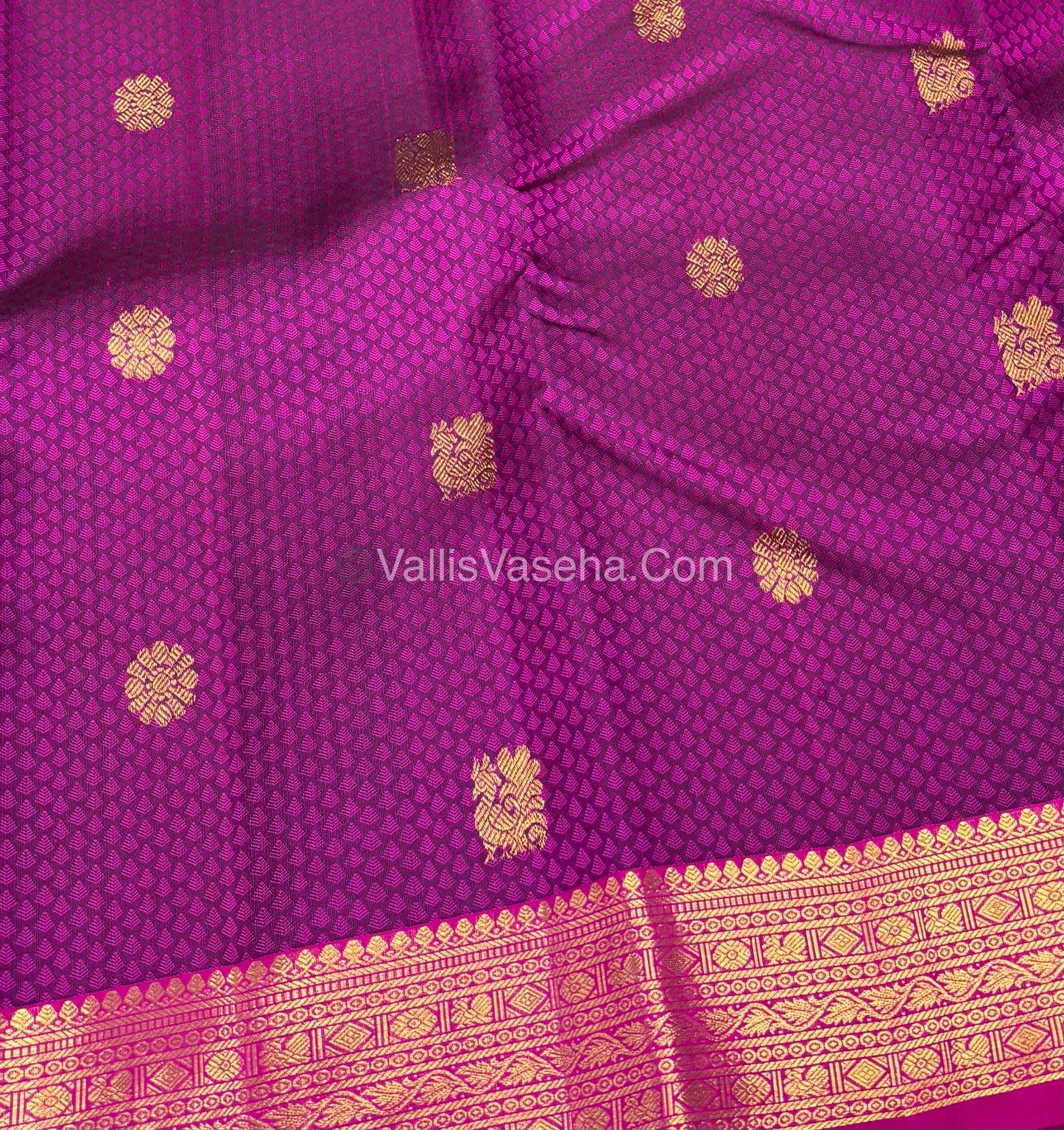 Pure Kanchipuram Silk Saree - Jacquard Design - Purple & Pink  Combo - VVPS023