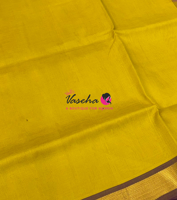 Pure Silk Cotton Sarees - Yellow With Purple - VVPSC003