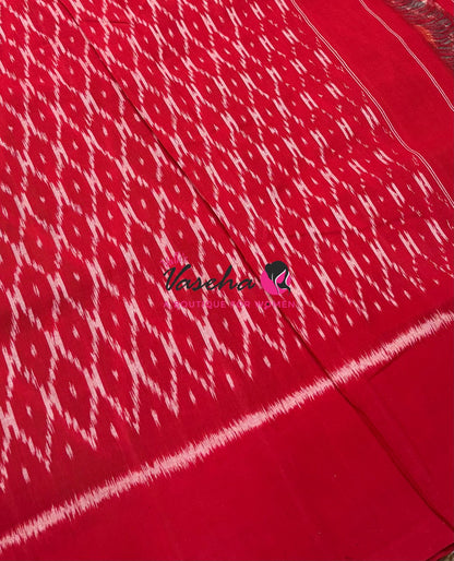 Double Ikkat Pure Cotton Saree -  Blue With Red  - VVIKS002