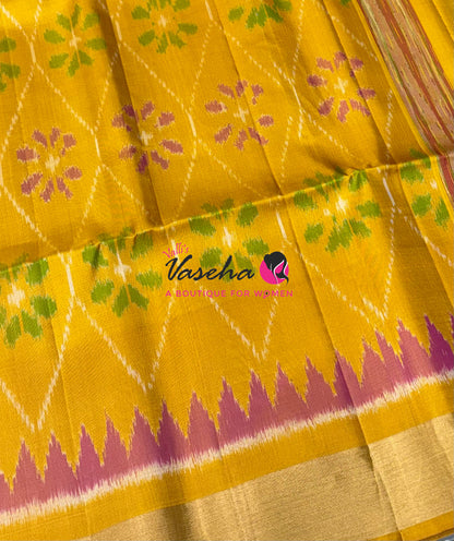 Pure Soft Silk Saree  - Pochampally Design - Green & Yellow Combo - VVPSS110