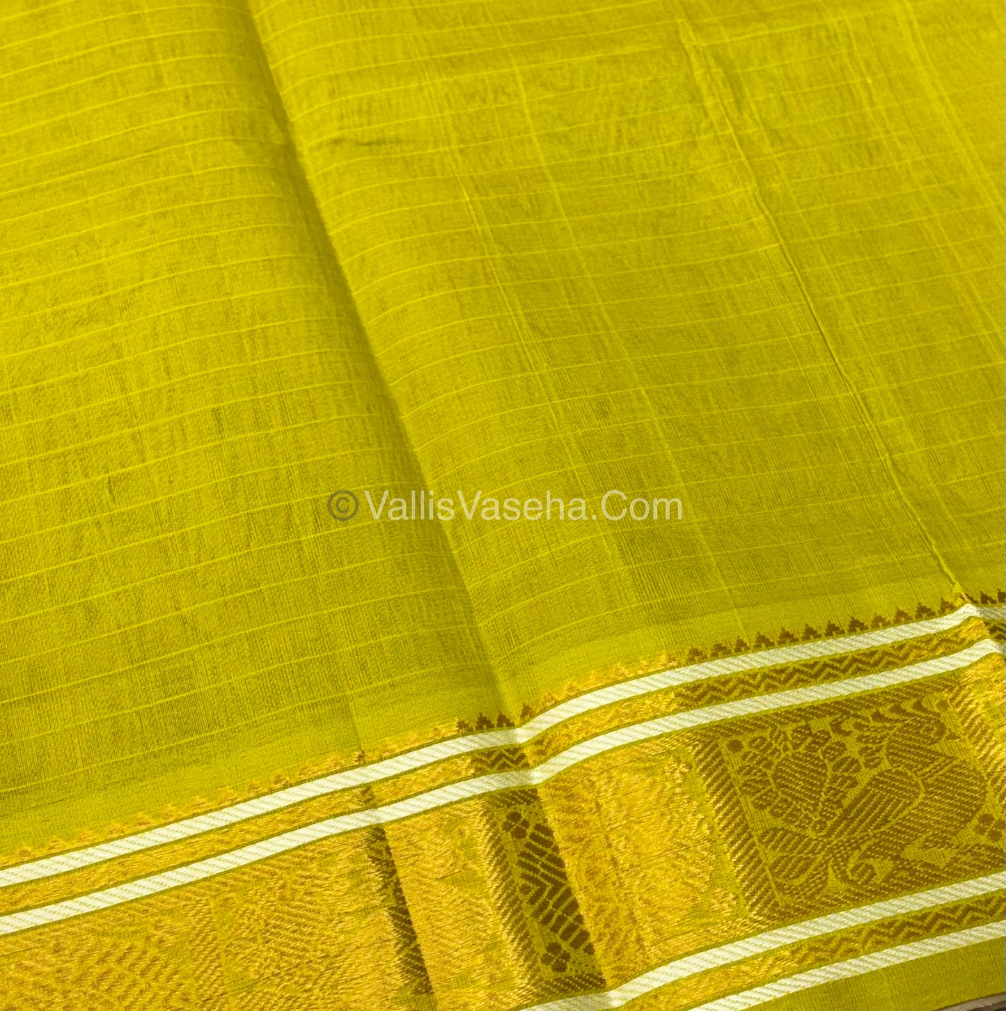Pure Silk Cotton Saree - Cream With Lemon Yellow Shade - Lakshadeepam Design - VVPLD001