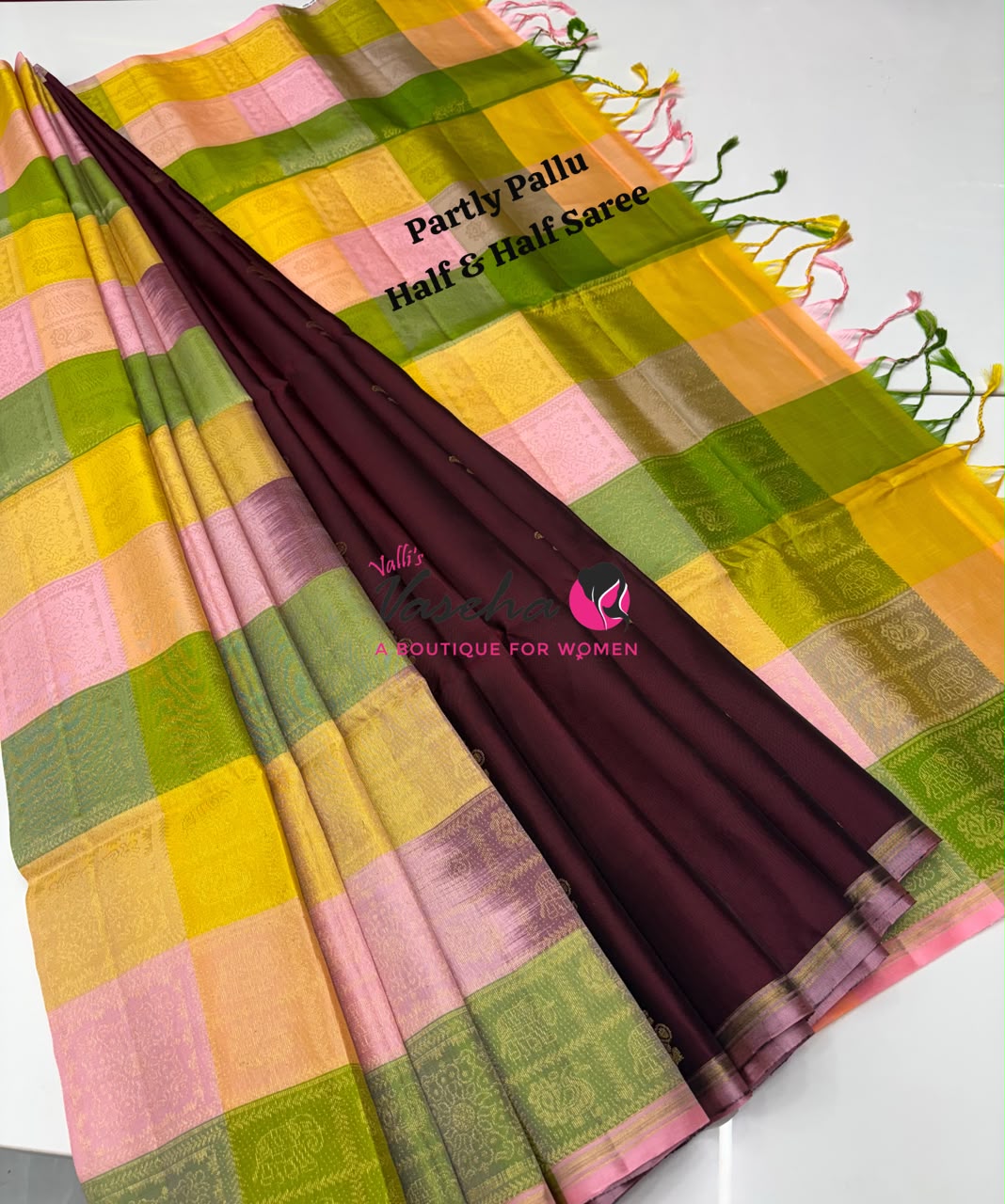 Pure Soft Silk Saree - Partly Pallu -  Half & Half Saree - VVPSS088