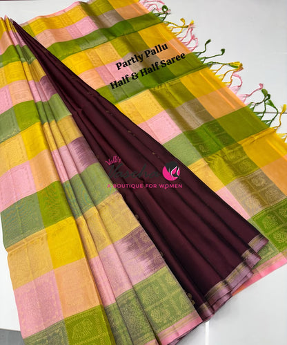 Pure Soft Silk Saree - Partly Pallu -  Half & Half Saree - VVPSS088