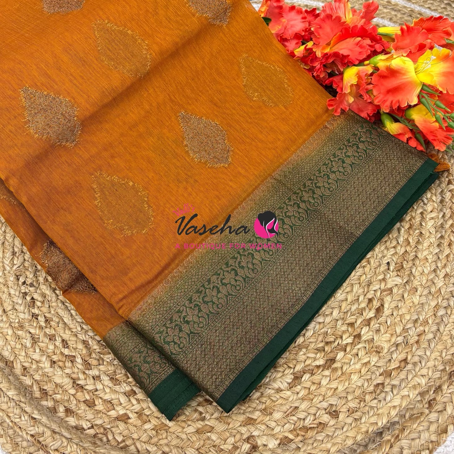 Bamboo Silk Saree - Yellow with Green  - VVBSS018