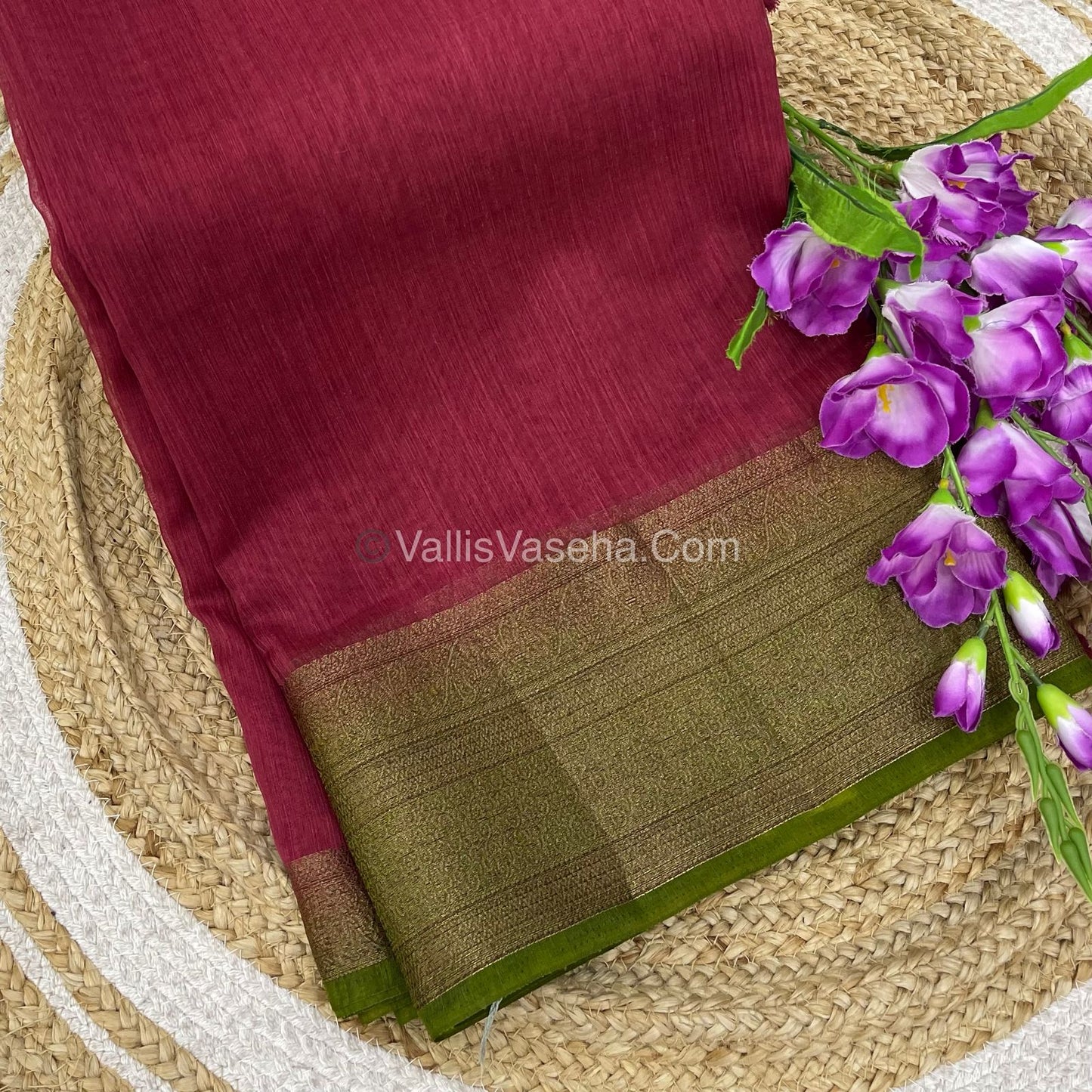Bamboo Silk Saree -Red with Green Shade - VVBSS008