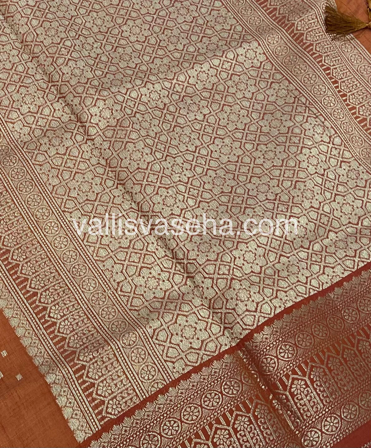 Semi Tussar Silk - Grand Pallu - Rust Orange Shade - VVSTS031