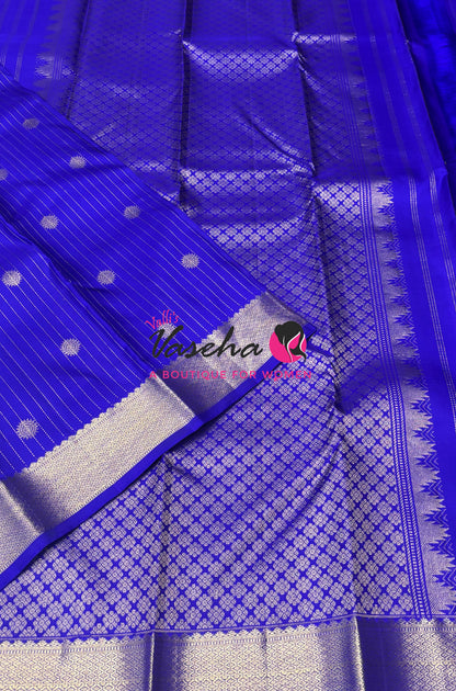 Pure Kanchipuram Silk Saree - Vairavoosi Design  - Royal Blue Shade  - VVPS087