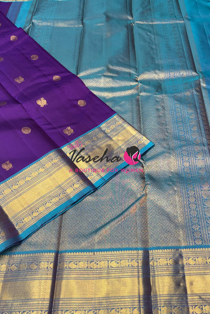 Pure Kanchipuram Silk Saree - Purple & Dual Tone Blue Shade  - VVPS067