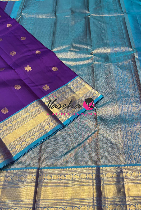 Pure Kanchipuram Silk Saree - Purple & Dual Tone Blue Shade  - VVPS067