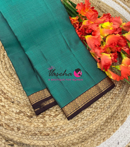 Pure Soft Silk Saree  - Ramar Green With Brown Combo - VVPSS146