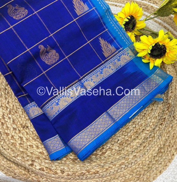Pure Silk Cotton Saree - Blue with Blue- VVPSC012