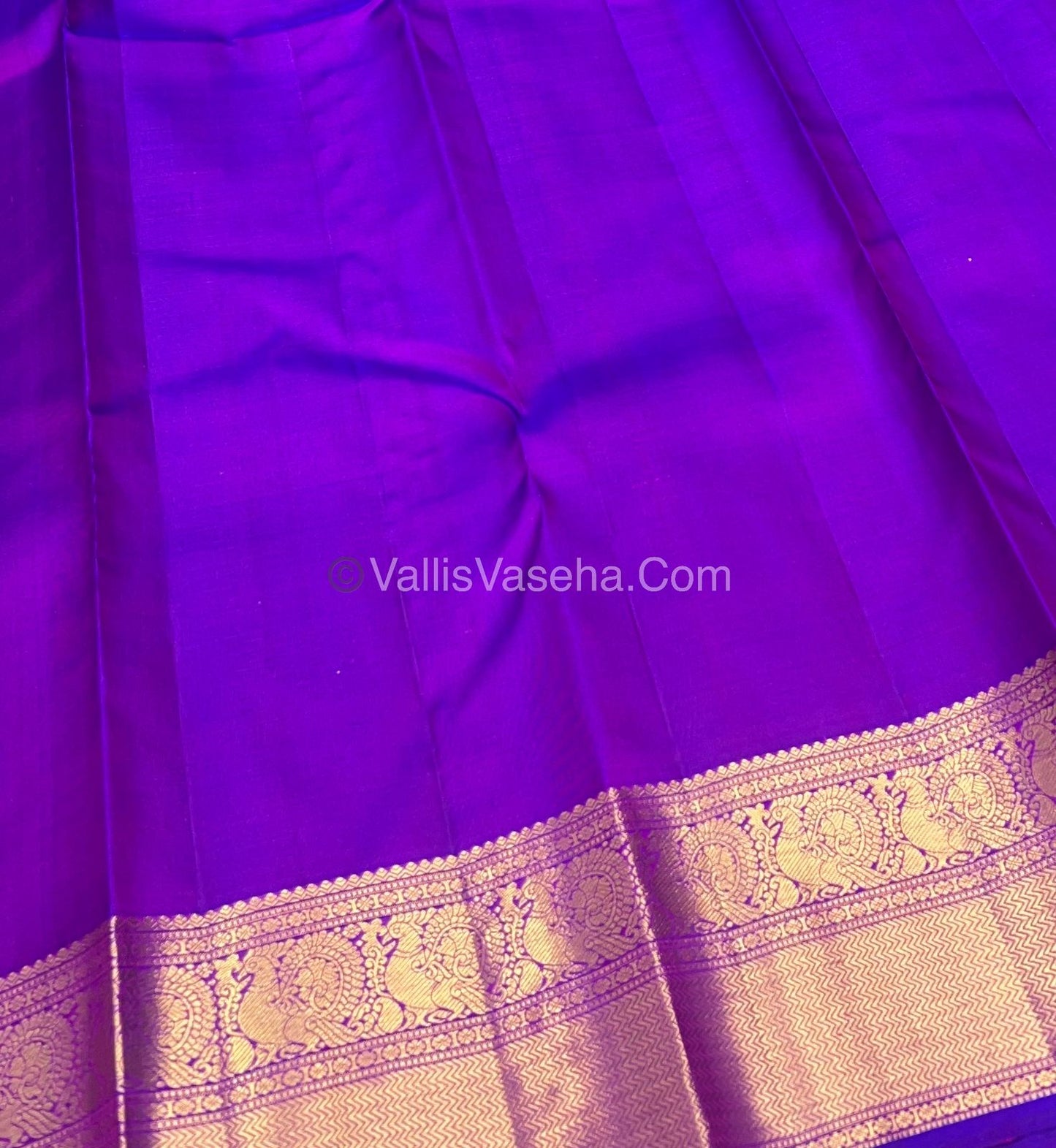 Pure Kanchipuram Silk Saree - Pinkish Peach with Purple Combo - VVPS011