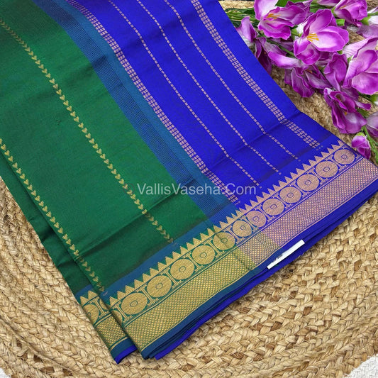 Semi Silk Cotton Saree - Green  With Blue Shade - VVSSC005