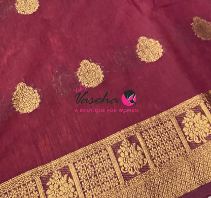 Semi Jute Silk Saree - Orange With Maroon Shade- VVSJS002