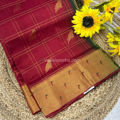Pure Silk Cotton Saree - Paithani border - Merun & Green Combo - VVPSC001