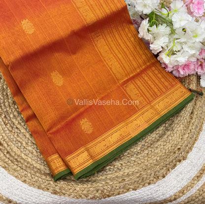 Pure Silk Cotton Saree - Retta Mayil Design - Dual Tone - Orangish Yellow Shade - VVRMS001