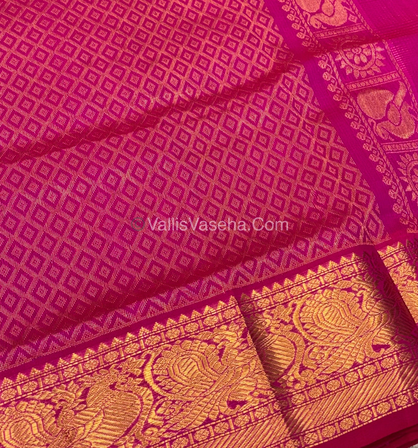 Pure Silk Cotton Saree - Vairavoosi checks - Mayil & Chakkaram - Purple With Pink  - VVMCV001