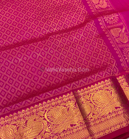 Pure Silk Cotton Saree - Vairavoosi checks - Mayil & Chakkaram - Purple With Pink  - VVMCV001