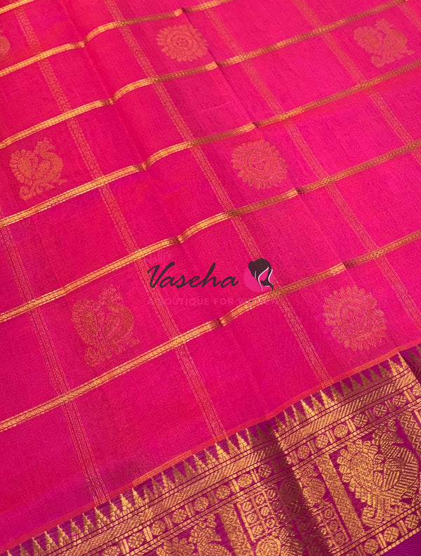 Pure Silk Cotton Saree - Mayil & Chakkaram Design - Pink Shade  -VVMC003