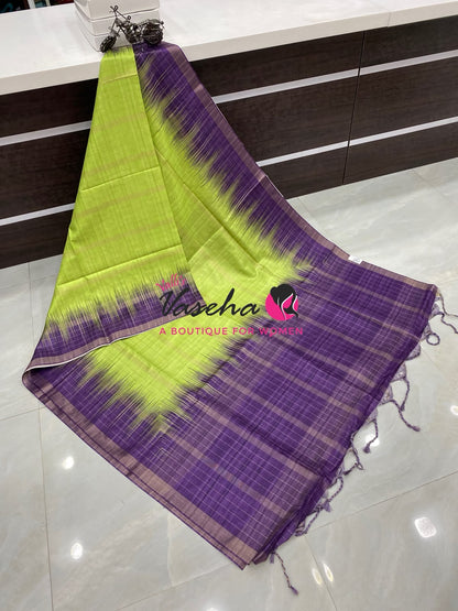 Semi Art Tussar Silk  / Art Silk - Green & Purple - VVATS007