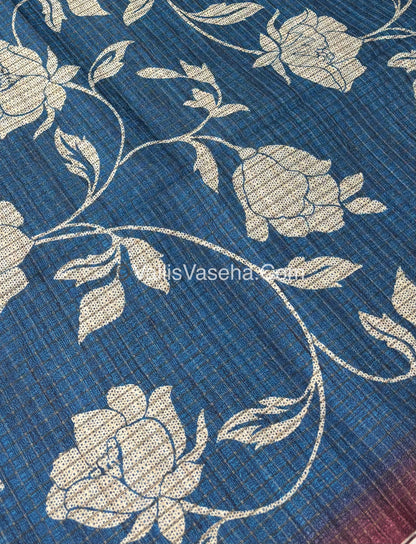 Art Tussar / Art Silk - Blue & Maroon Shade - VVATS004