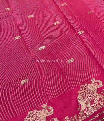 Semi Tussar Silk - Vairavoosi & Elephant Design - Light Peachish Pink shade-VVSTS019