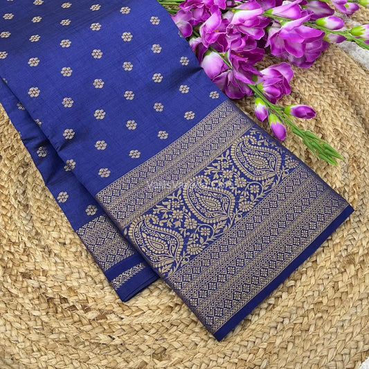 Semi Tussar Silk  - Navy Blue Shade  - VVSTS012