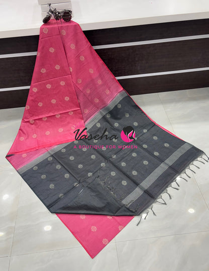 Bhagalpuri Silk - Vaira Voosi Lines - Pink & Grey Combo - VVBSV003
