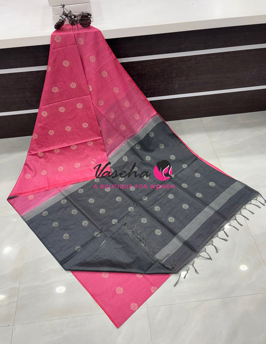 Bhagalpuri Silk - Vaira Voosi Lines - Pink & Grey Combo - VVBSV003